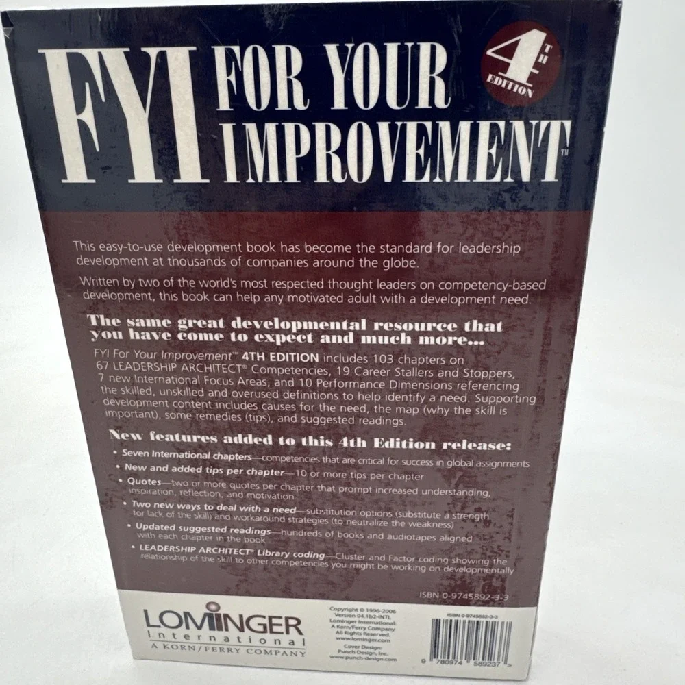 For Your Improvement by Robert W. Eichinger and Lombardo 4th Ed Sealed